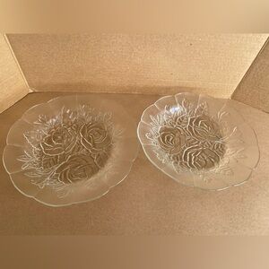 Set of 2 Vintage Pasari Crystal Livia Coupe 9” Bowl Embossed Roses on Bottom